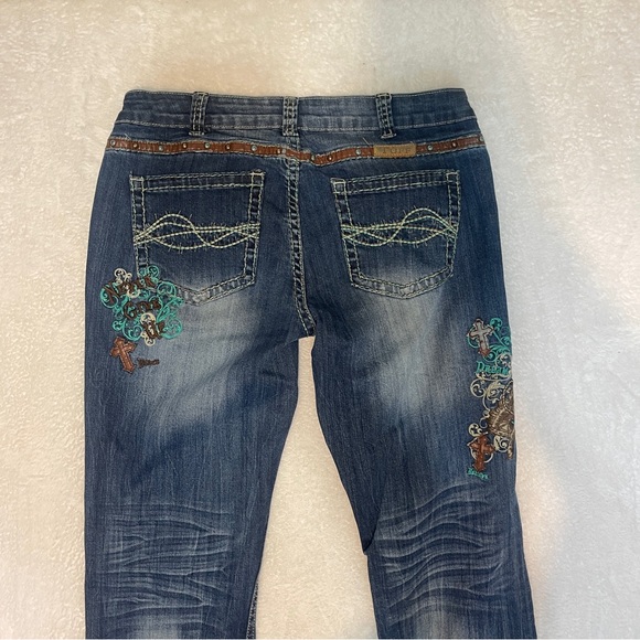 Cowgirl‎ Tuff Spirit Embroidered Embellished Western Rodeo Bootcut Jean Women 33 - Picture 10 of 13